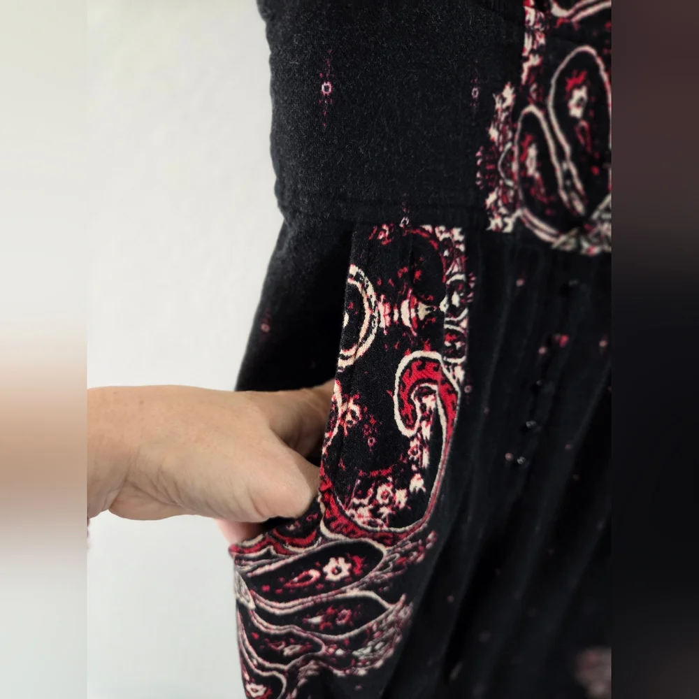 FREE PEOPLE Paisley Boho Plunge Neck Button Front Relaxed Cropped Leg Jumpsuit